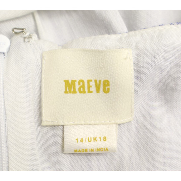 Anthropologie Maeve Jumpsuit Blue Maritime Pom Pom White Stripe Crinkled Sz 14 - Picture 9 of 12